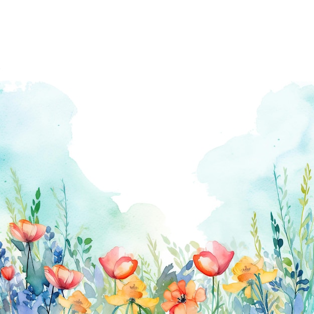 flowers grass and leaf background watercolor art