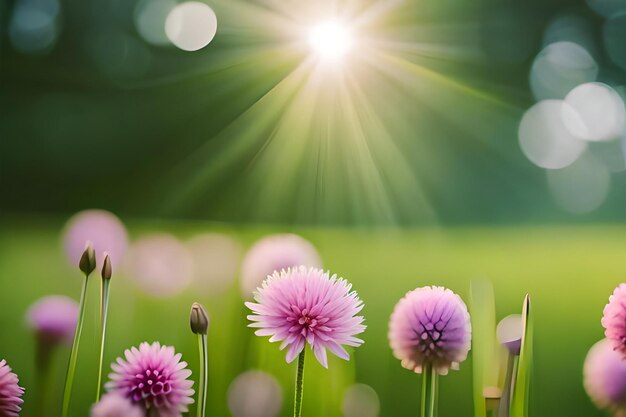 Photo flowers in the grass with the sun behind them