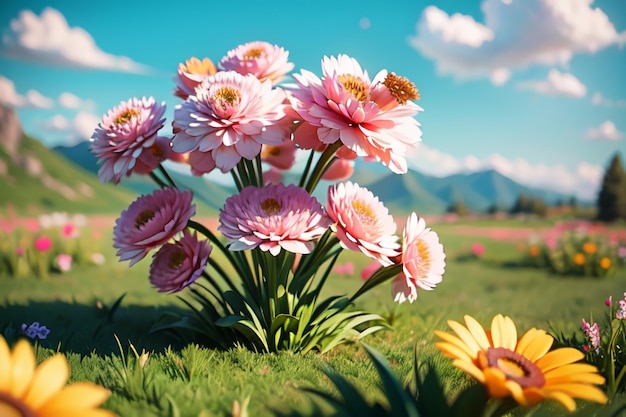 Flowers grasslands hillsides forests wallpaper illustrations beautiful scenery in background