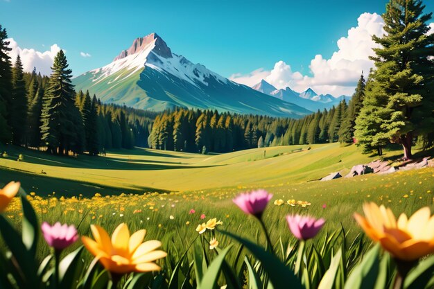 Flowers grasslands hillsides forests wallpaper illustrations beautiful scenery in background