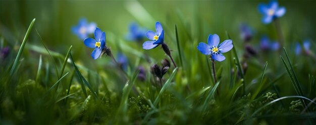 日当たりの良い牧草地の緑の芝生に花が咲くバナー AI 生成コンテンツ