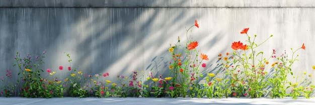 Flowers grow through a concrete wall Nature protection concept