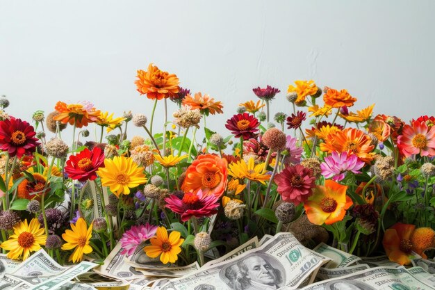 flowers growing on money