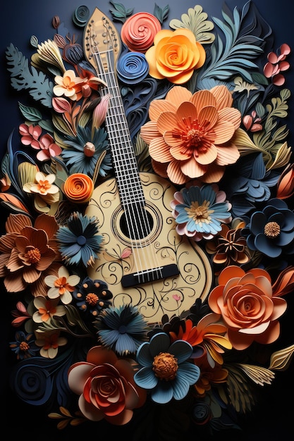 花とギターのiPhone用壁紙