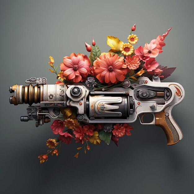 Photo flowers on a gun concept