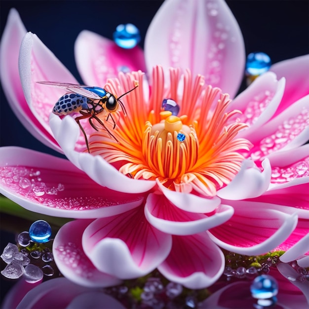 Flowers illustration super realistic style miki asai macro photography close up hyper detailed