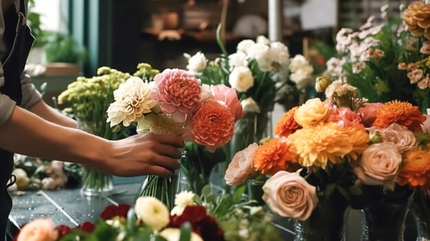 写真 花屋の手にある花は生み出すアイです