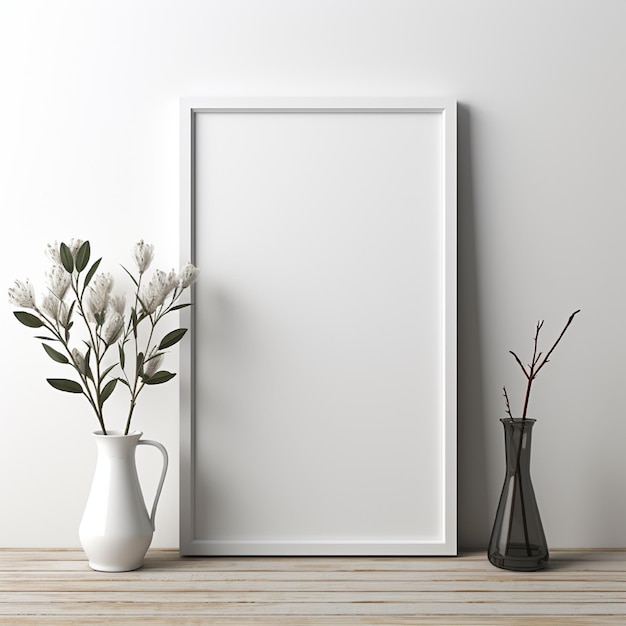 Foto flowers in vase with picture frame mockup generated in ai