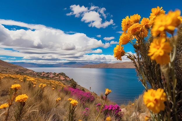 Flowers on the island of the sun titicaca lake bolivia