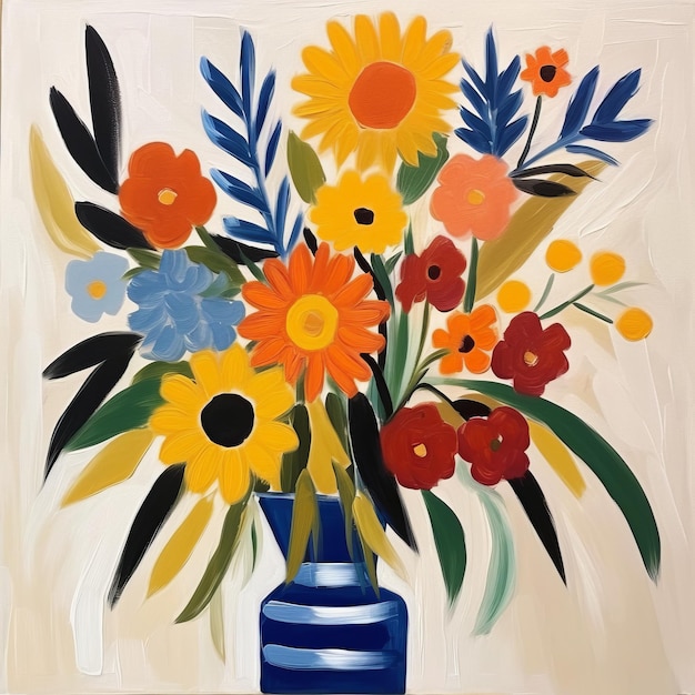 Flowers Iv Blue Vase In The Style Of Tarsila Do Amaral