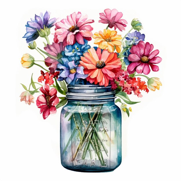 Photo flowers in jar watercolor sublimation