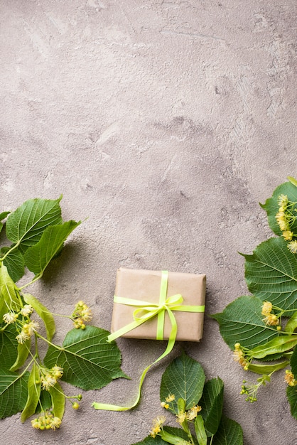 Flowers and leaves of linden tree