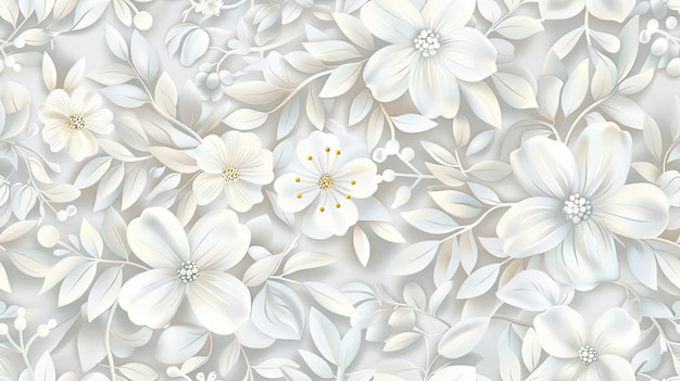flowers and leaves in soft white and light colors to showcase delicate botanical elements perfect for various design applications SEAMLESS PATTERN