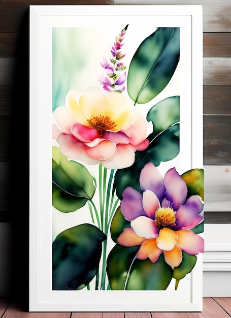 Flowers and leaves watercolor prints very soft Generated by AI