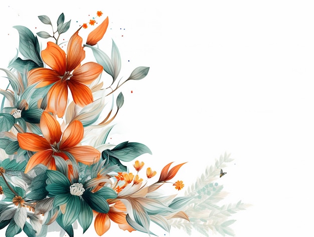 Flowers on the left side over white background AI Generative