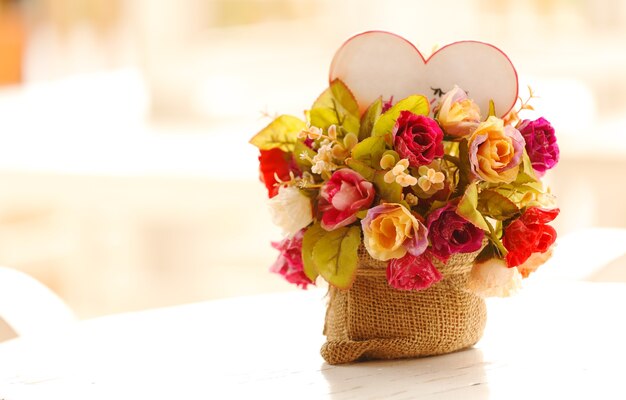 Photo flowers made from cloth and blur background