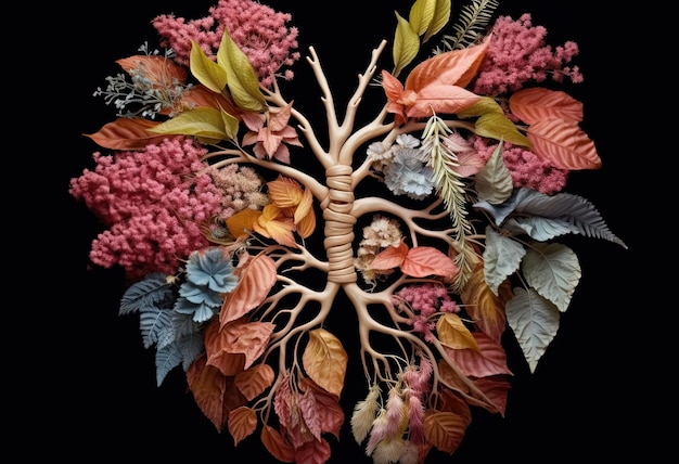 flowers made of lungs in the style of intricate imagery