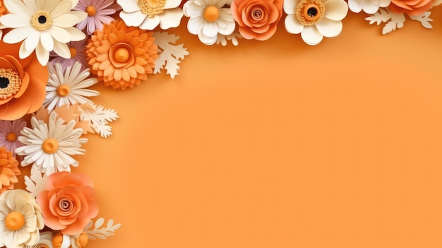flowers made of paper on color background with copy space
