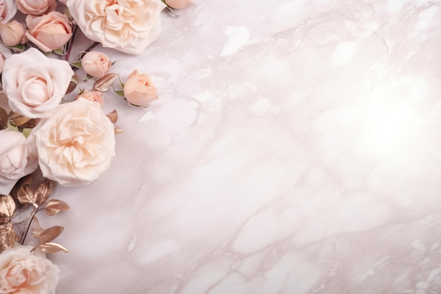 Flowers on Marble Background with Copy Space