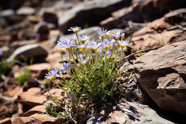 flowers in mountain rock cracks Generative Ai