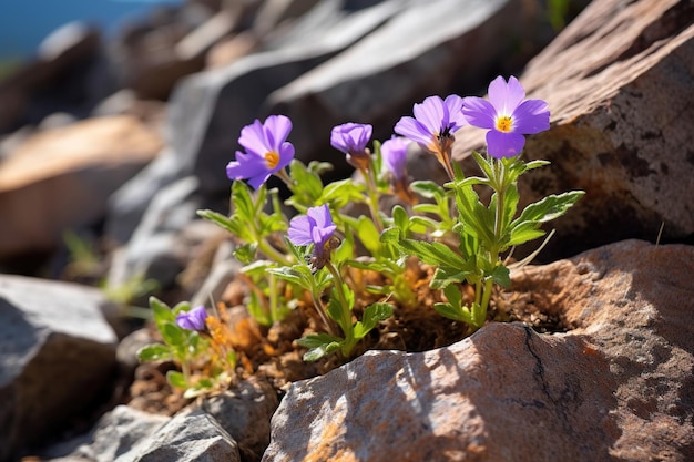 flowers in mountain rock cracks Generative Ai