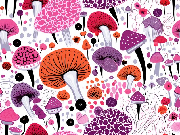 Photo flowers and mushrooms seamless pattern