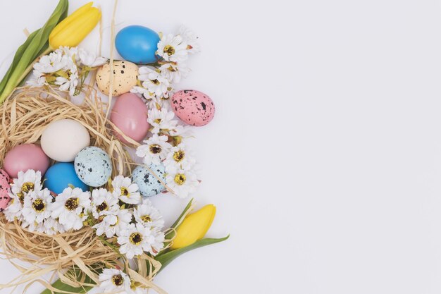 flowers near eggs nest High quality beautiful photo concept