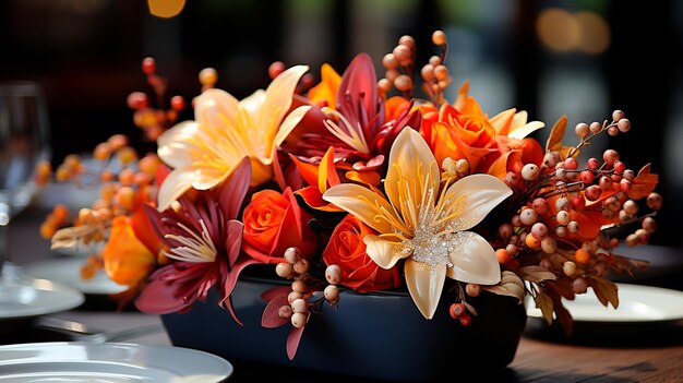 写真 結婚式のテーブルの上の花