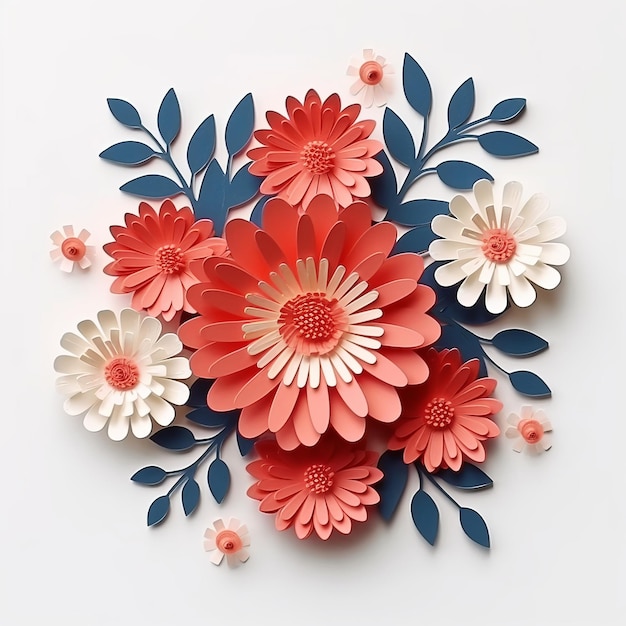 Photo flowers in paper cut style layered style papercraft