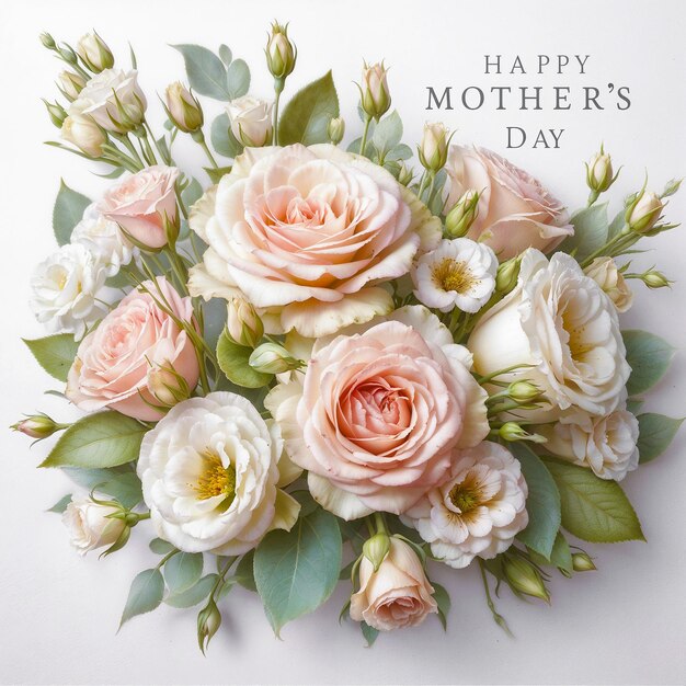 Flowers in pastel tones and neutral background with Happy Mothers Day AI generated