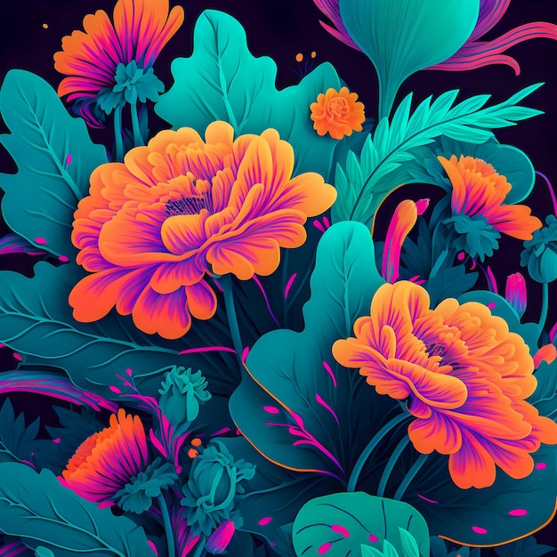 Цветочный узор неоновых цветов illustartion