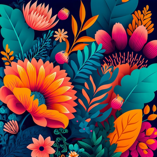 Flowers pattern neon colors illustartion