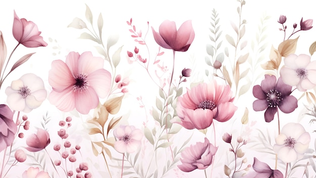 Flowers pattern watercolor style background