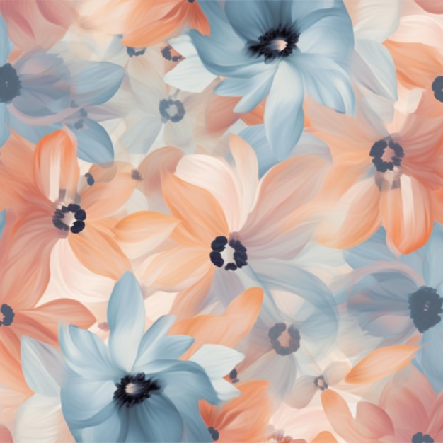 Flowers on a pink and blue background.