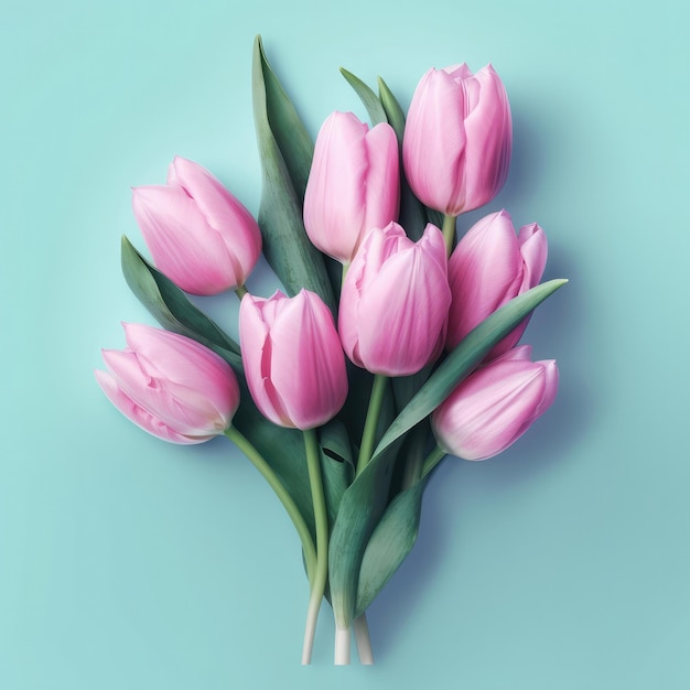 Flowers pink tulip bouquet on matching background