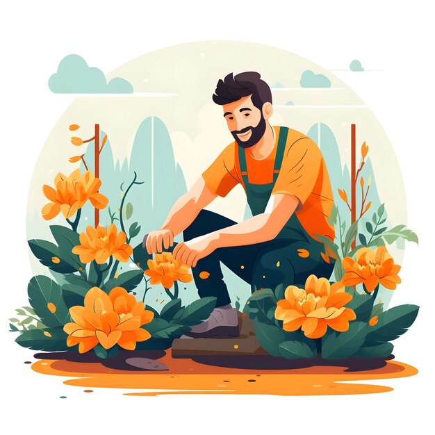 Photo flowers plants and gardener social media post template for gardening profession in vector design