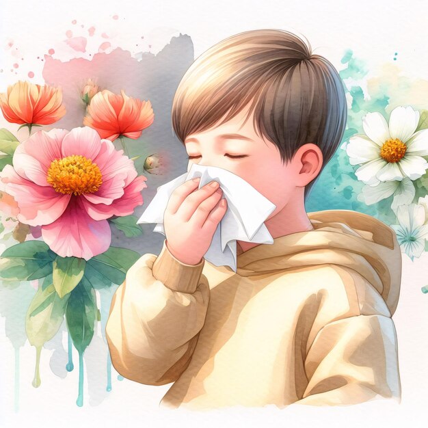 Flowers Pollen Allergy watercolor illustration Healtcare Medicine