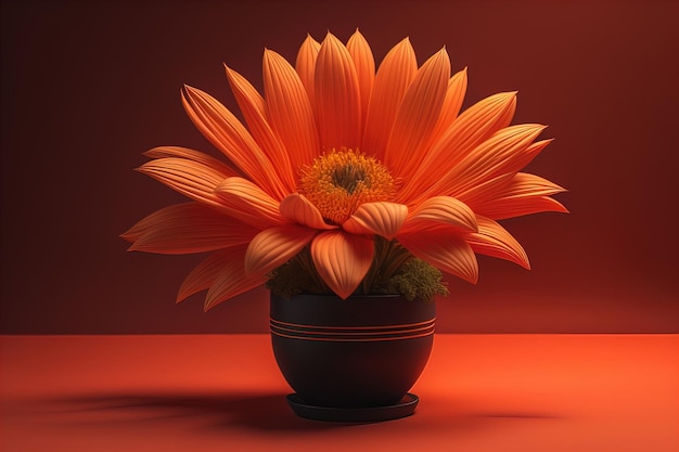 Flowers in a pot on a solid color background ai generative