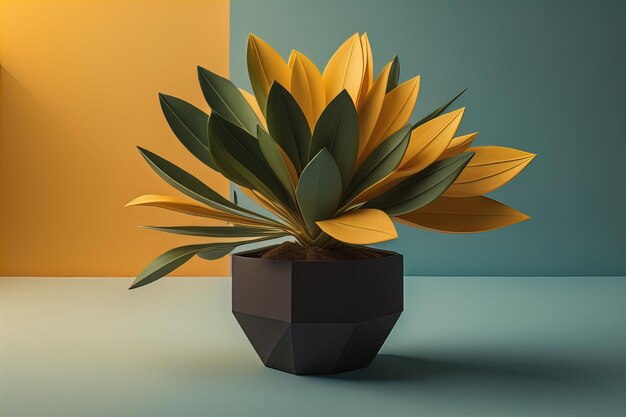 Flowers in a pot on a solid color background ai generative