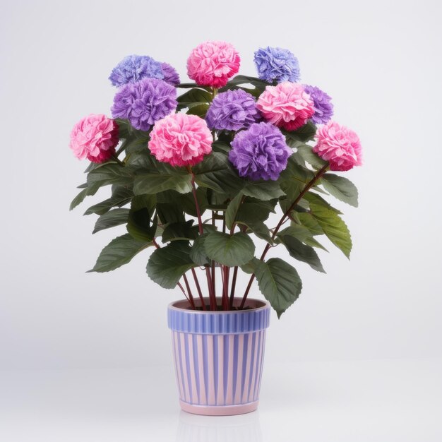 Flowers in pot on white background