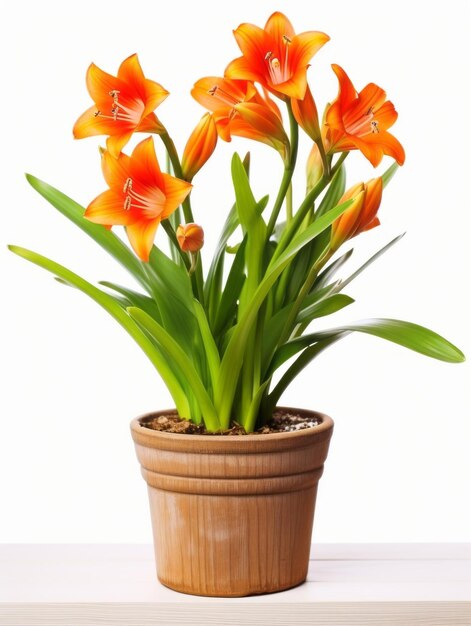 Flowers in pot on white background