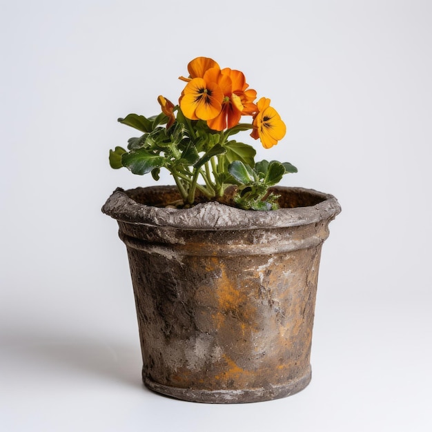 Flowers in pot on white background