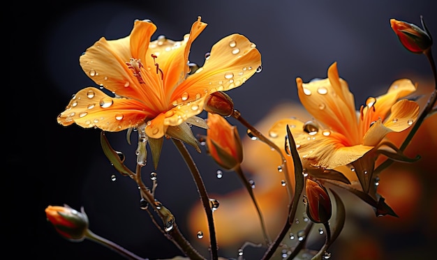 Flowers in the rain with water drops