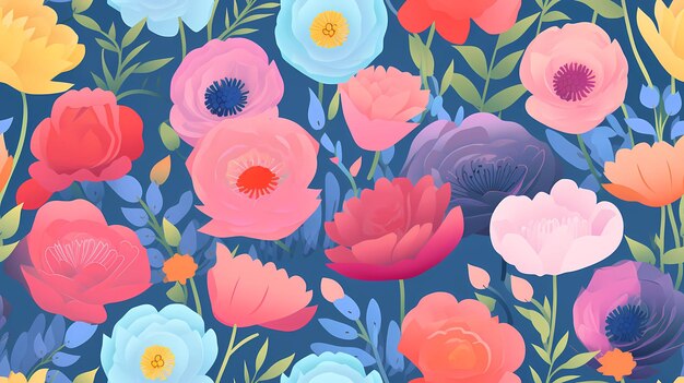 Flowers rainbow of pastel colors seamless pattern