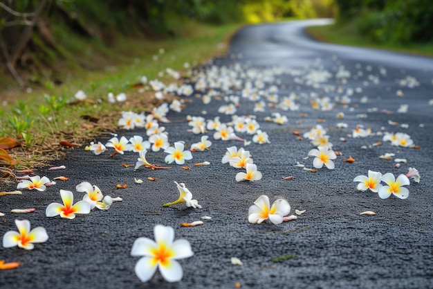 Flowers on road in Hawaii United States