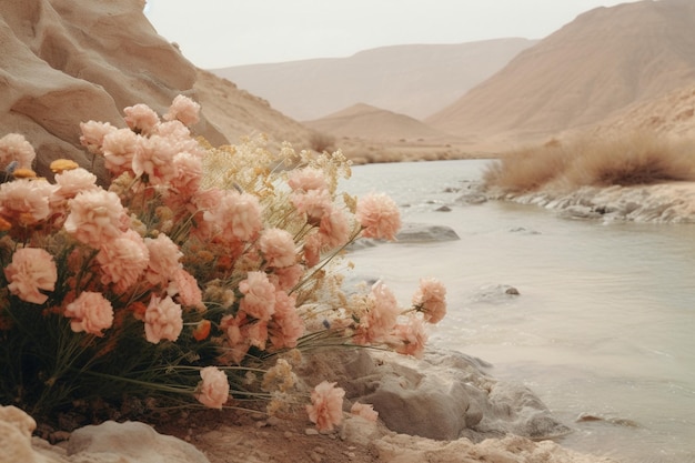 flowers and rocks in the desert