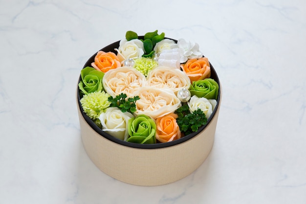 Flowers in round bucket