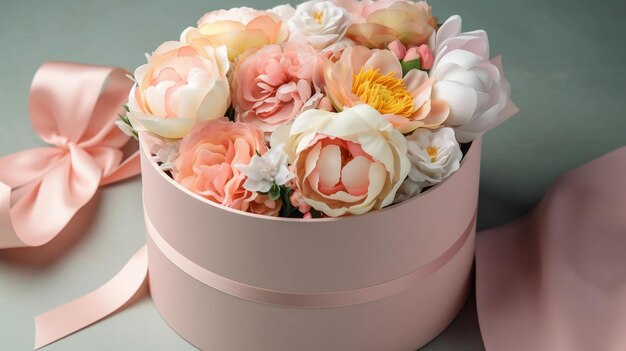 Flowers in round luxury present box