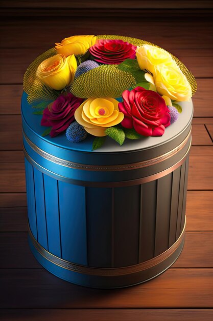 Flowers in round luxury present box