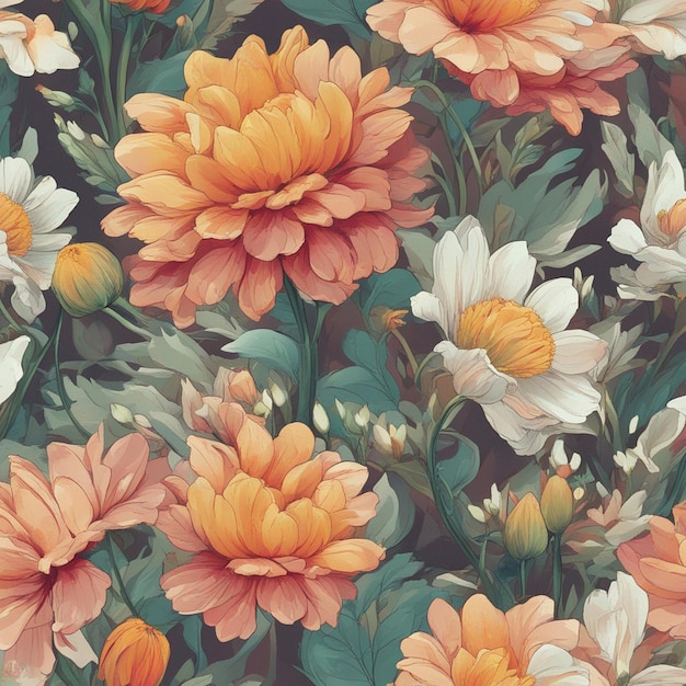 花のシームレスなパターン デジタル アートの背景